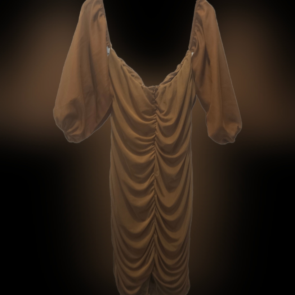 Unbranded Brown Ruched Mini Dress Off The Shoulder Sz 3x